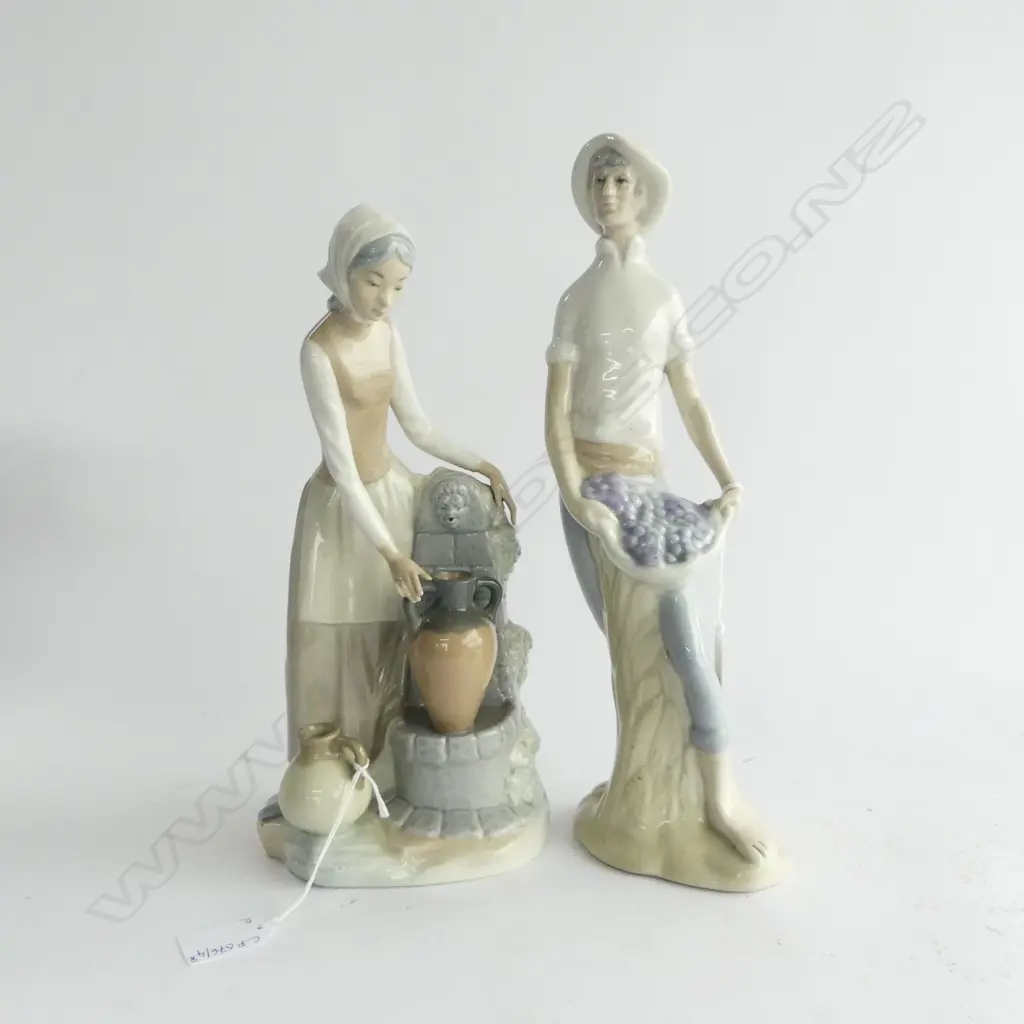 2 FIGURINES; NAO WOMAN AT WELL, MAN w. GRAPES H.330mm Image 1++