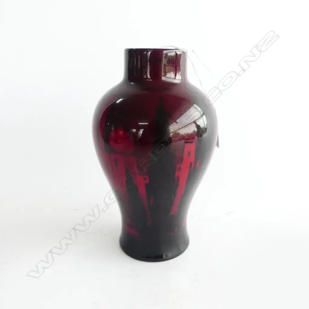 ROYAL DOULTON OLD FLAMBE VASE BALUSTER SHAPE WITH MIDDLE EASTERN CITY DECORATION H. 150mm Image 1++