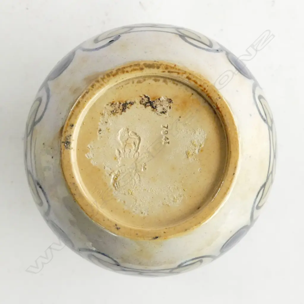 ROYAL DOULTON ART NOUVEAU STONEWARE VASE repeating grapes & stylised florals H.140mm Image 1++