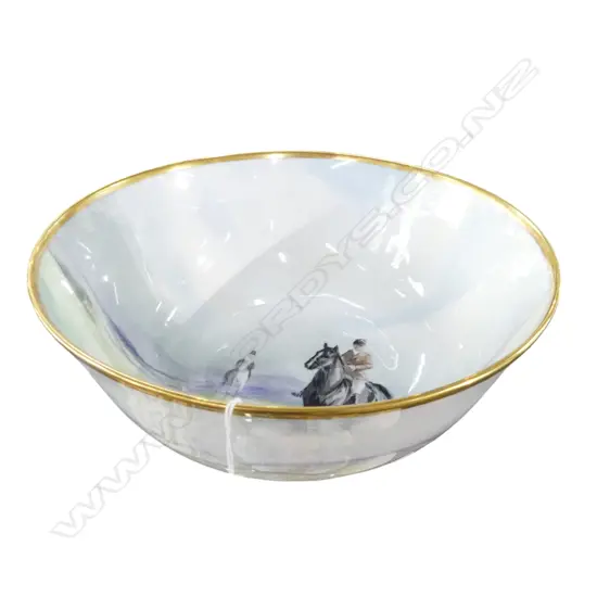 ROYAL GRAFTON HANDPAINTED BOWL, HUNTING SCENE SIGNED 'PERRINS' Dia.260mm