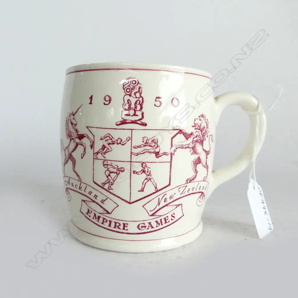 CROWN LYNN EMPIRE GAMES 1950 SOUVENIR MUG, CROWN LYNN TIKI STAMP to BASE, H.100mm Image 1++