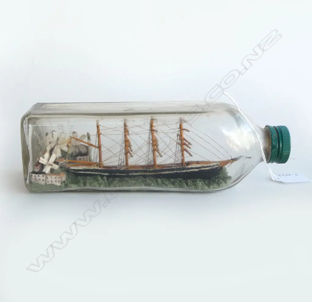 VINTAGE c1920s 4 MAST SHIP IN A BOTTLE L.240mm Image 1++