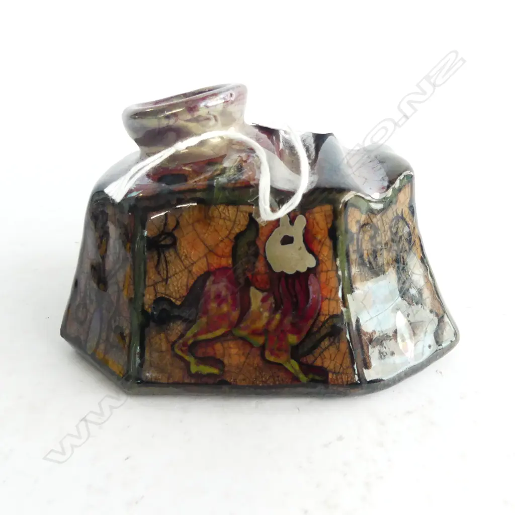 EARLY Louis Etienne 'DESMANT' POTTERY(FRANCE, 1844-1902) INKWELL & PEN STAND lustre glazed w birds & beast. L.120mm Image 1++