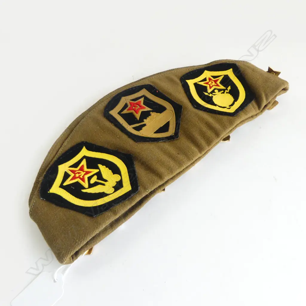 GREEN RUSSIAN ARMY CAP WITH ASST. RUSSIAN BADGES Image 1++