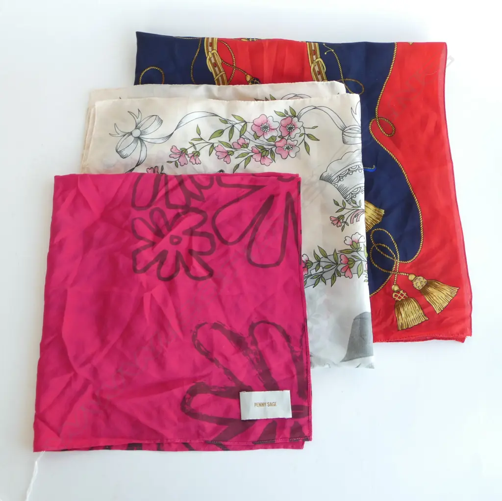 ASST SCARFS, 1 PENNY SAGE, SILK? 2 VINTAGE Image 1++