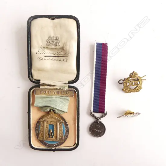 MASONS FOUNDER LODGE SUMNER 1922 MEDAL, QEII LONG & GOOD SERVICE MEDAL + 2 OTHERS 