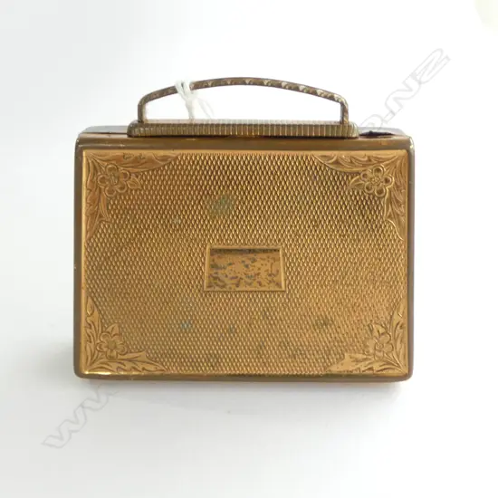 c.1940 gilt NOVELTY MUSICAL PURSE POWDER COMPACT loose mirror