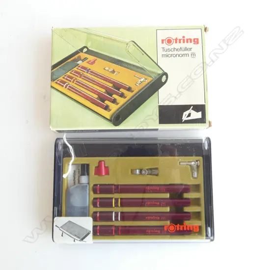 SET OF 4 ROTRING MICRONORM INK PENS, CASED & BOXED W.210mm