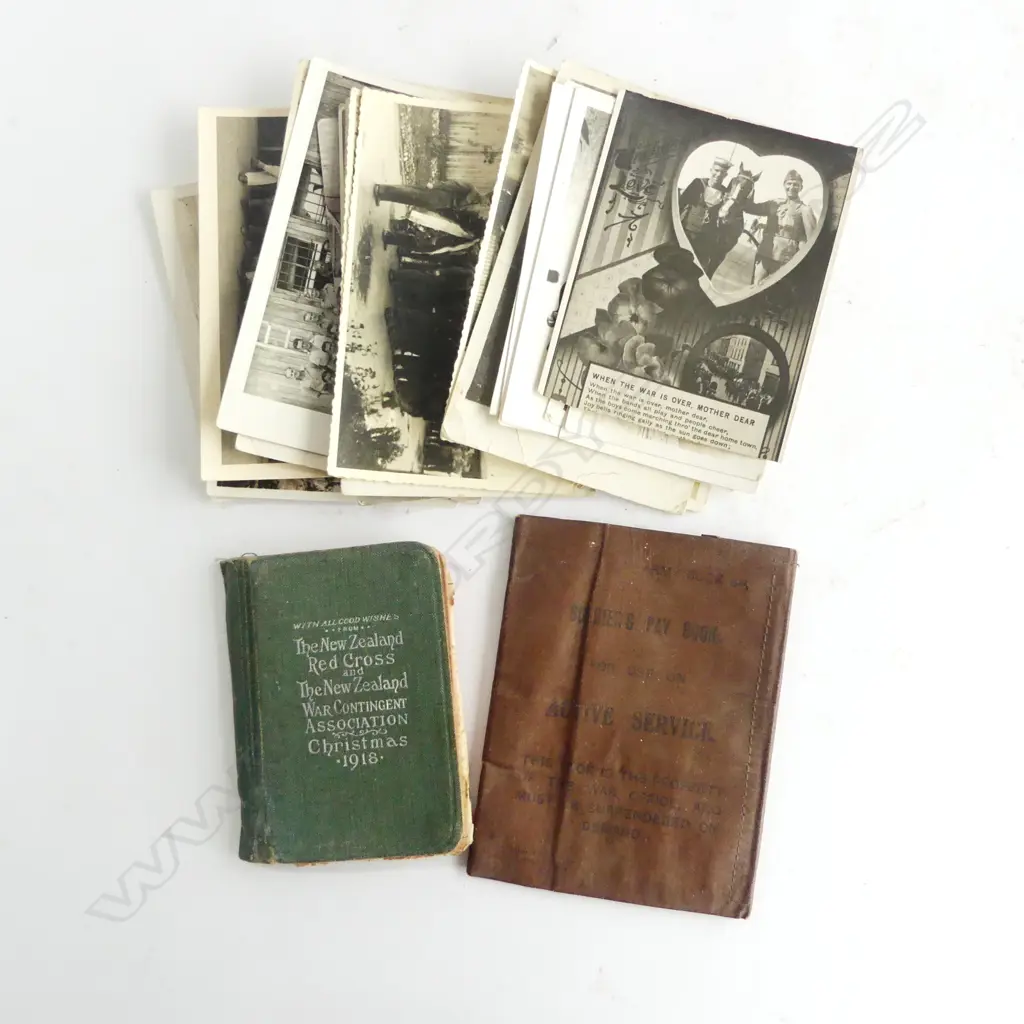 OLD MILITARY NZ POSTCARDS & PHOTOS. Downed planes & bombs + personal photos + Soldiers pay book + WW1 book 'The NZ..... Image 1++