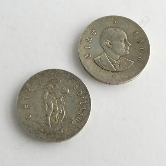 2 1966 IRISH .833 SILVER 10 SHILLING COMMEMORATIVE COINS (issued to celebrate 50th ann. Easter rising), 18.144gm