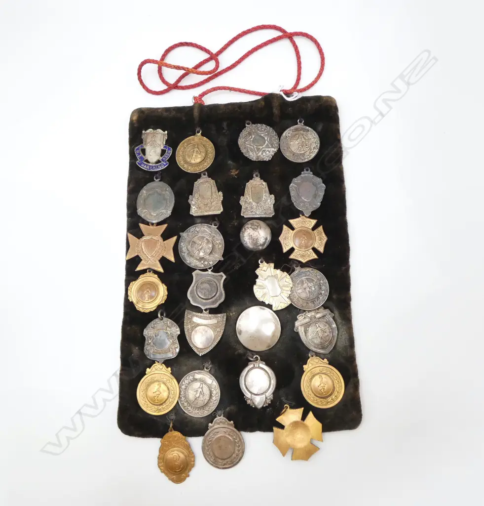 BLACK VELVET PANEL WITH 27 NZ MARCHING ASSOCIATION & other medallions Image 1++