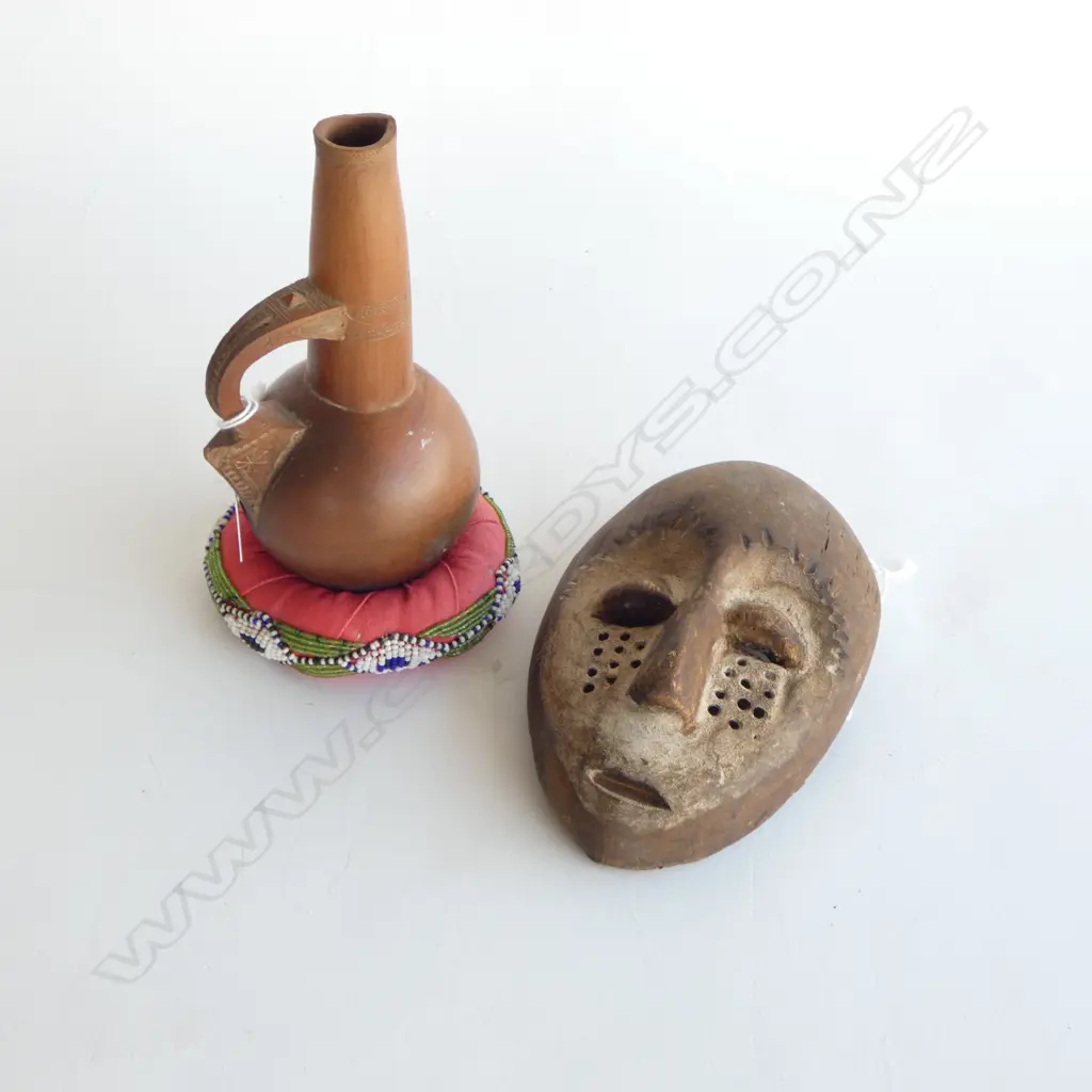 ETHIOPIAN COFFEE POT & STAND H.200mm + SMALL AFRICAN MASK H.190mm Image 1++