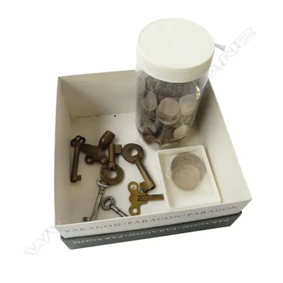 ASST. N.Z. & WORLD COINS, + ASST. KEYS