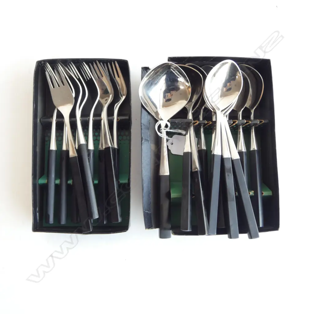 DANISH 'LUNDTOFTE' CUTLERY; 9 FORKS, 9 SPOONS, SERVING SPOON, LADLE Image 1++