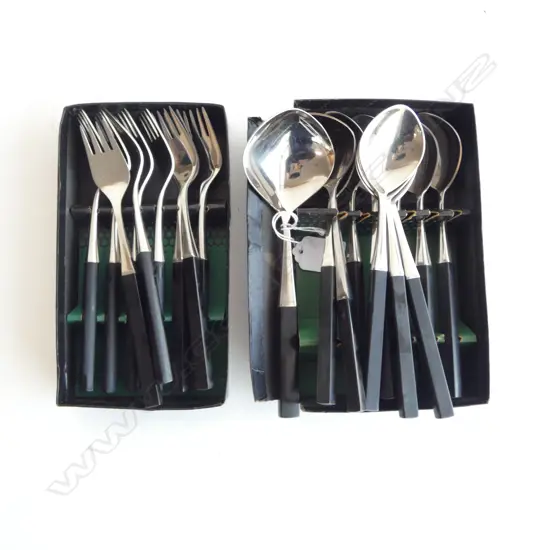 DANISH 'LUNDTOFTE' CUTLERY; 9 FORKS, 9 SPOONS, SERVING SPOON, LADLE