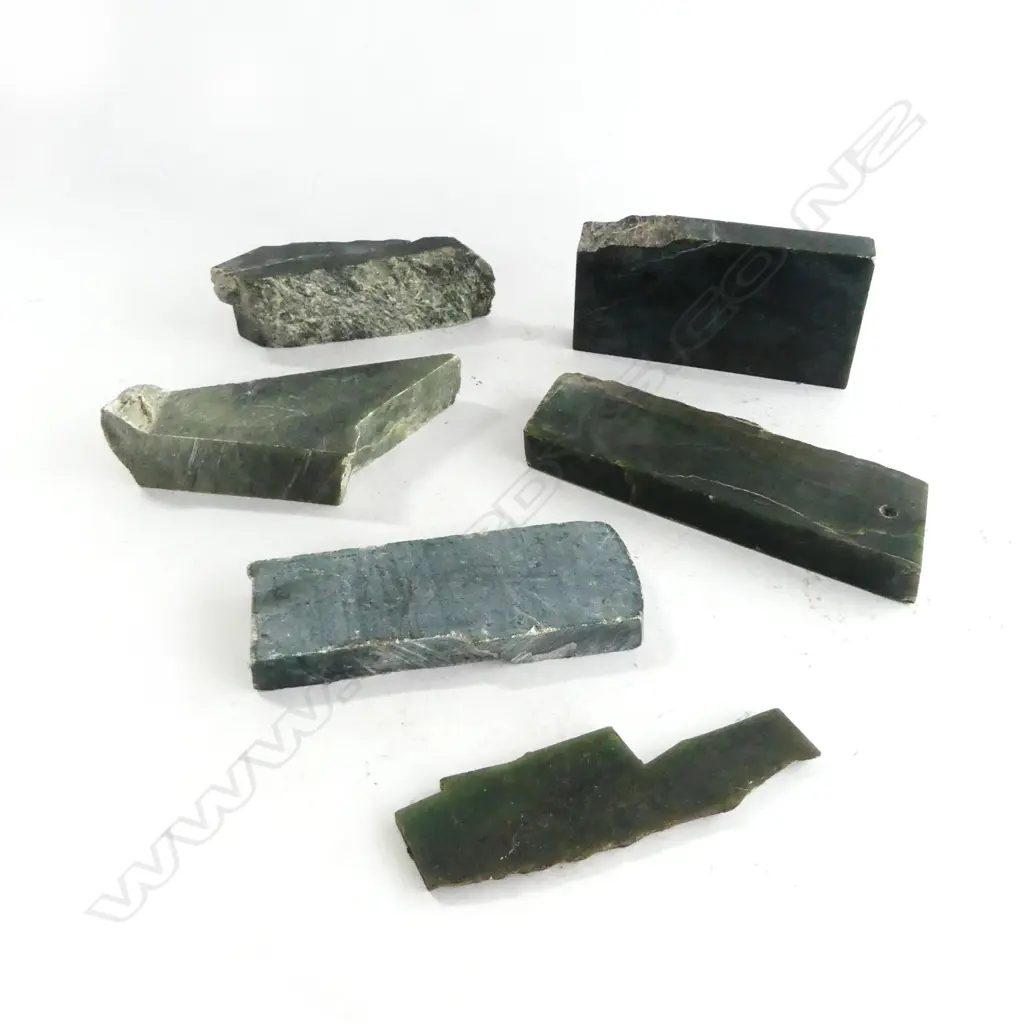 6 G POUNAMU CUT SLAB FORM BLOCKS. Longest 150mm. Image 1++