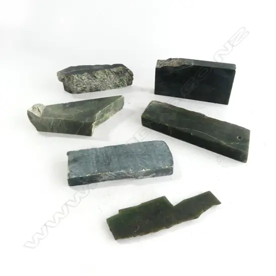 6 G POUNAMU CUT SLAB FORM BLOCKS. Longest 150mm.