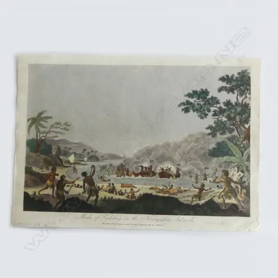 LITHOGRAPH (from book) 'Mode of fighting in the Navigator's Islands' (Samoa), H.200 X 270mm