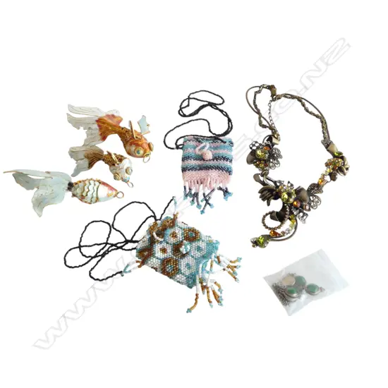 ASST. COSTUME JEWELLERY; 3 ARTICULATED GOLD FISH AF, ETC