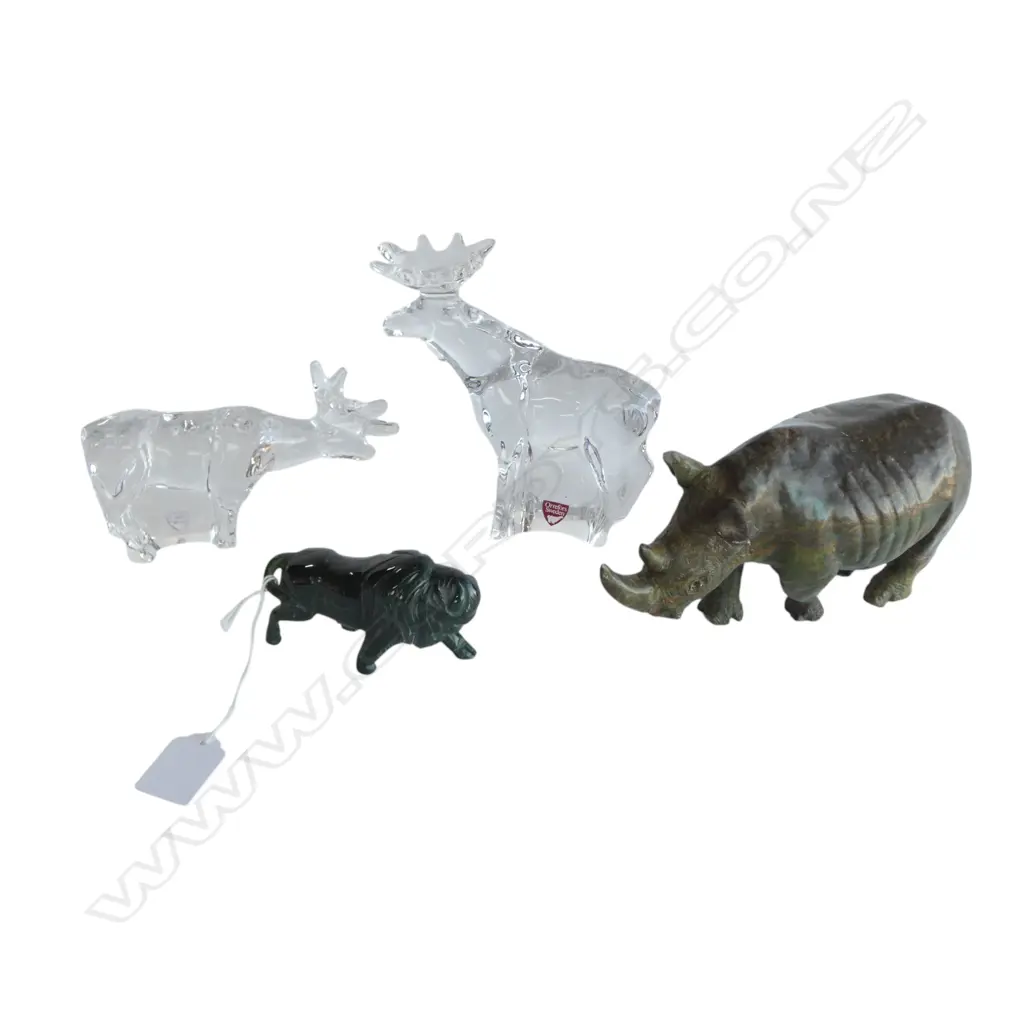 2 ORREFORS MOOSE, CARVED STONE BUFFALO & RHINO L.190mm (leg repaired) Image 1++