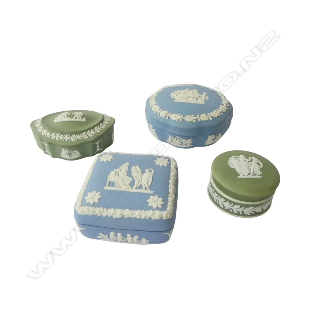 4 WEDGWOOD JASPERWARE LIDDED BOXES 125mm dia Image 1++