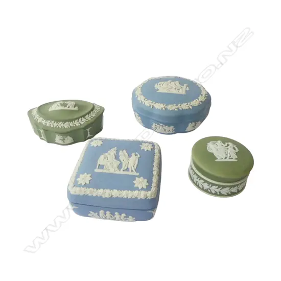 4 WEDGWOOD JASPERWARE LIDDED BOXES 125mm dia