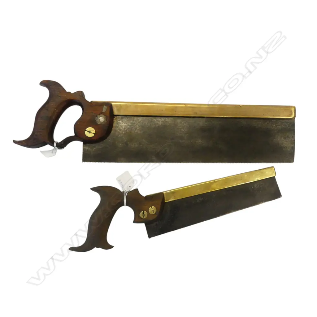 2 VINTAGE BRASS BACKED TENON SAWS; A. MATHIESON & SON + J.V. HILL HOWELL Image 1++