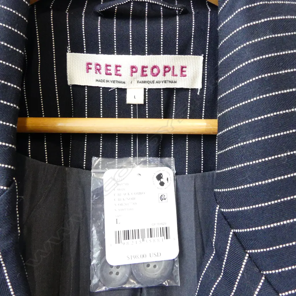 FREE PEOPLE BLACK PIN-STRIPE TRENCH OVERCOAT (AS NEW); SIZE L Image 1++