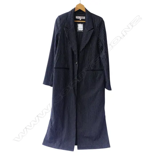 FREE PEOPLE BLACK PIN-STRIPE TRENCH OVERCOAT (AS NEW); SIZE L