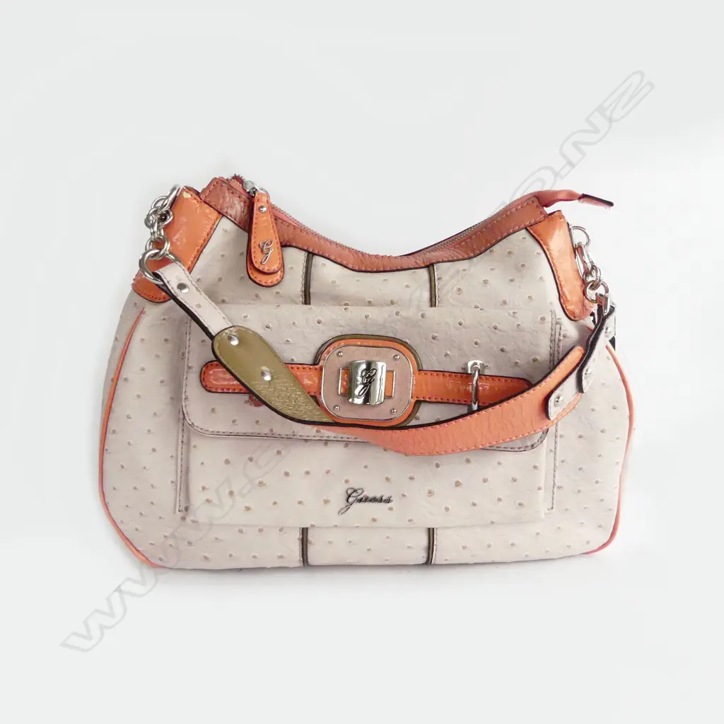 .GUESS OSTRICH SKIN HANDBAG PEACH COLOUR L380MM WITH DUST COVER Image 1++