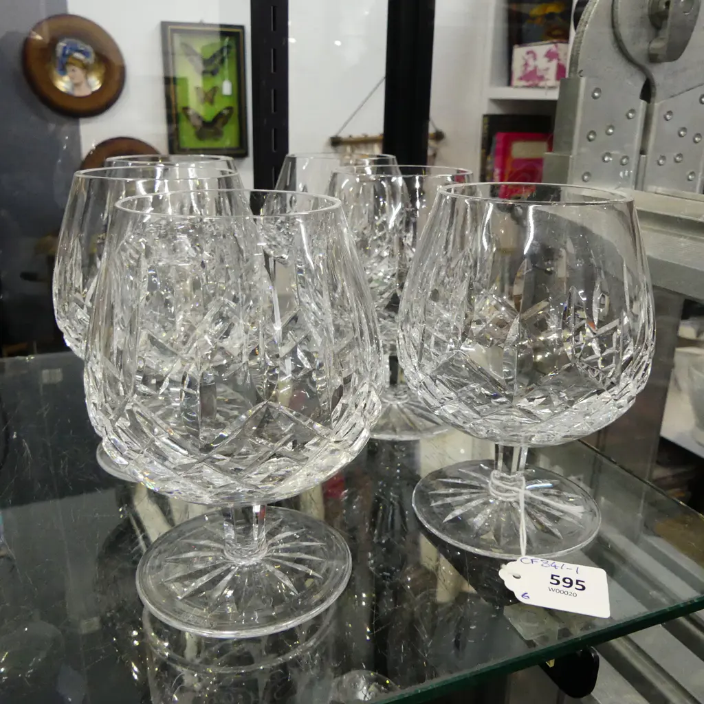 6 WATERFORD 'LISMORE' CUT CRYSTAL BRANDY BALOONS Image 1++