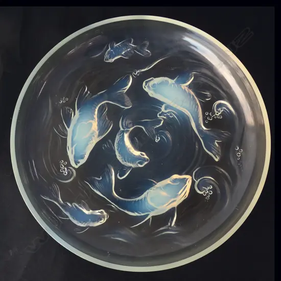 VERLYS FRANCE ART DECO FROSTED GLASS SHALLOW BOWL/PLATE, Dia.315mm, minor scratching to base