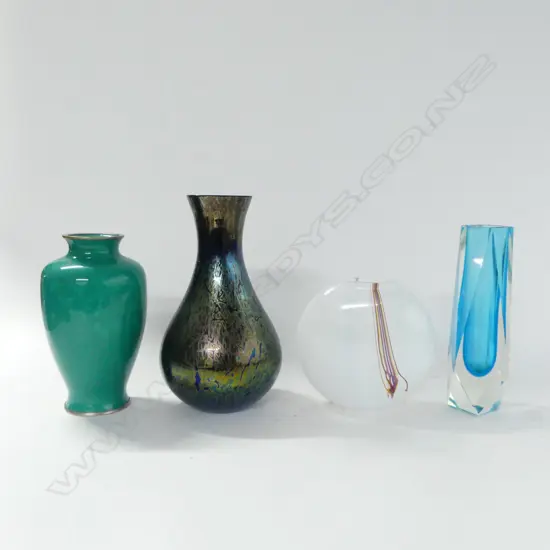 4 VASES; ROYAL BRIERLEY H.225mm, GREEN ENAMEL, SOMMERSO, KOSTA BODA