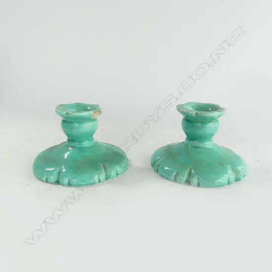 PR O.C.STEPHENS CANDLESTICKS (AF) green glaze. each chipped