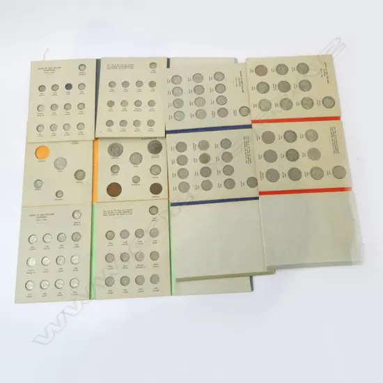 5 OLD FOLDERS/ALBUMS OF VINTAGE NZ COINS: FLORINS complete + SHILLINGS complete + 6d complete + 3d missing 1935 & 1966..