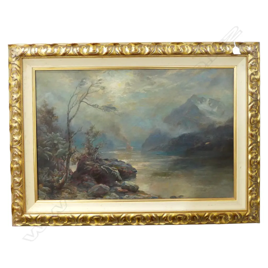 J M MADDEN (NZ colonial) SIGNED, STEAMSHIP DOWN THE RIVER, OIL ON CANVAS, 480x720mm old repairs to canvas Image 1++