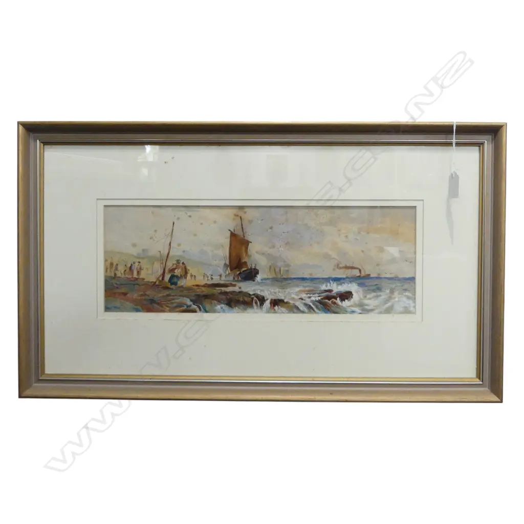 LAURA M. JACKSON, COASTAL BOATING SCENE, W/C, 150x430mm some foxing Image 1++