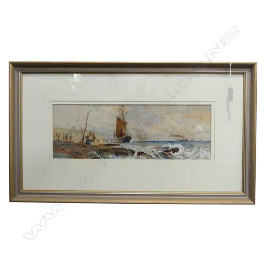 LAURA M. JACKSON, COASTAL BOATING SCENE, W/C, 150x430mm some foxing
