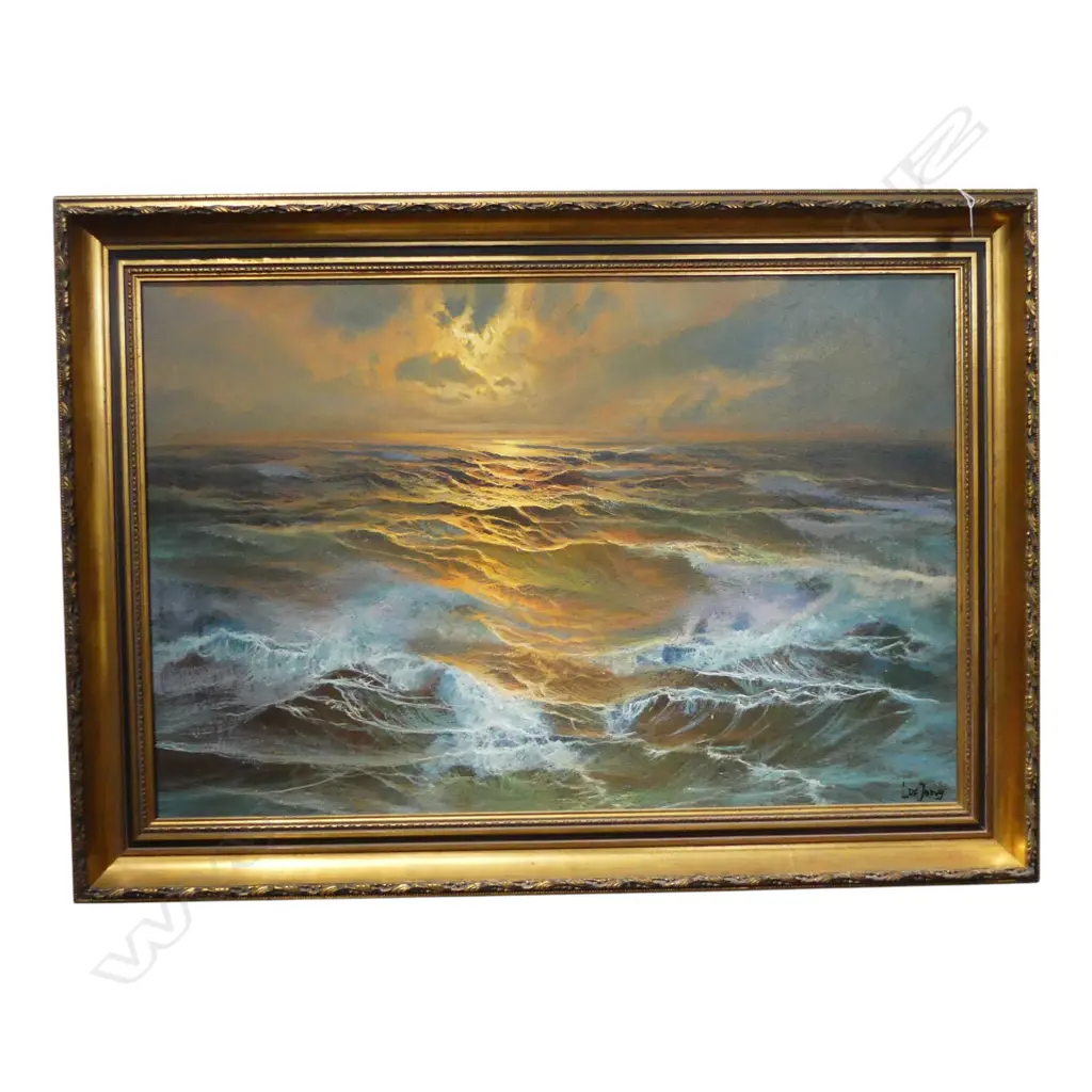 Lambertus de Jong (Dutch,1919-2005) ocean sunset oil on canvas signed. 590 x 890mm Image 1++