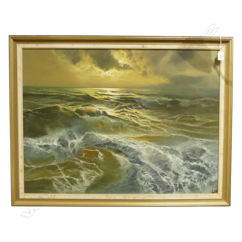 Lambertus de Jong (Dutch,1919-2005) ocean sunset oil on canvas signed. 580 x 785mm (Marks to frame) Image 1++