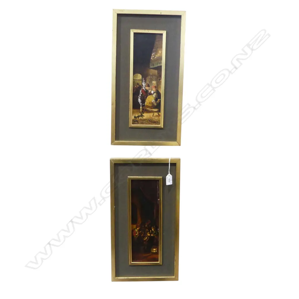 PR OLD DUTCH OIL PAINTINGS ON PORCELAIN PANELS interior scenes 295 x 95mm. Framed. paint loss to 1 Image 1++