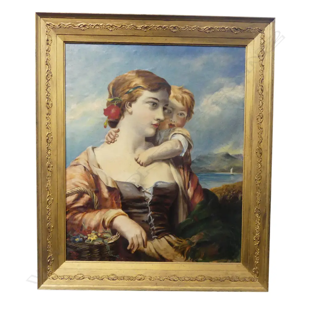 W. TAIT (ITALY), PAINTING OF WOMEN & CHILD, 600x490mm old repairs to canvas Image 1++