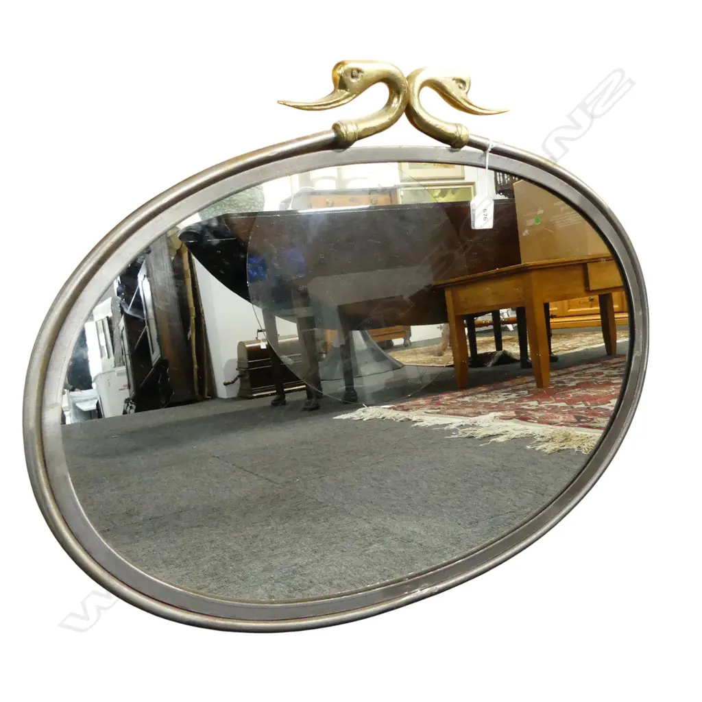 OVAL MIRROR; METAL FRAME w. SWAN HEADS 570x750mm Image 1++