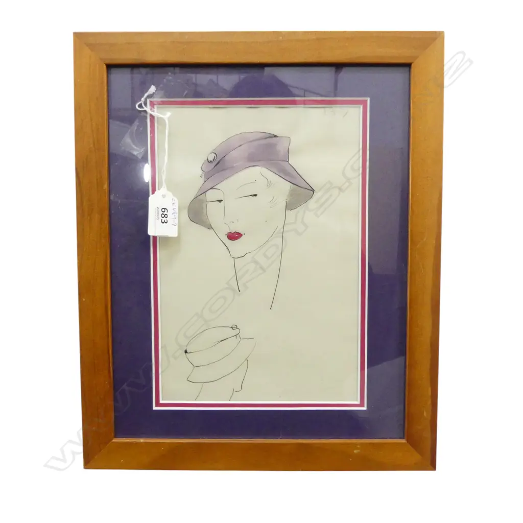 VINTAGE ART DECO FRENCH FASHION DRAWING BY LEO TISSANDIE LARGEST  framed under glass. LEO TISSANDIE 1940's Image 1++