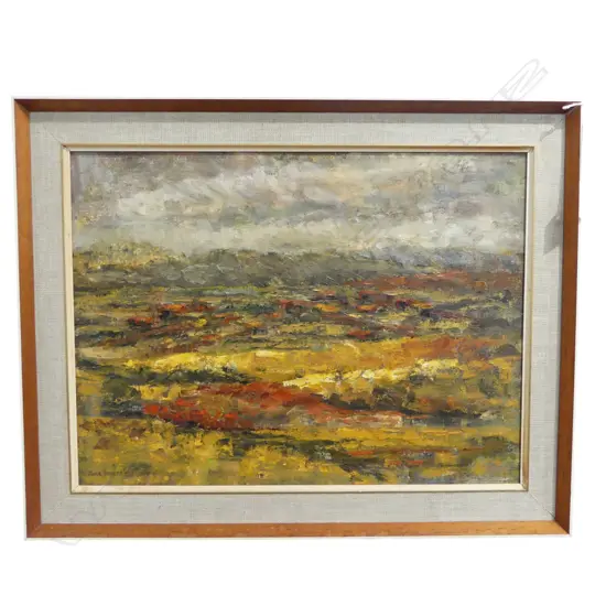JUNE SHIEFF, ABSTRACT LANDSCAPE, OIL ON CANVAS BOARD 1971 370x495mm