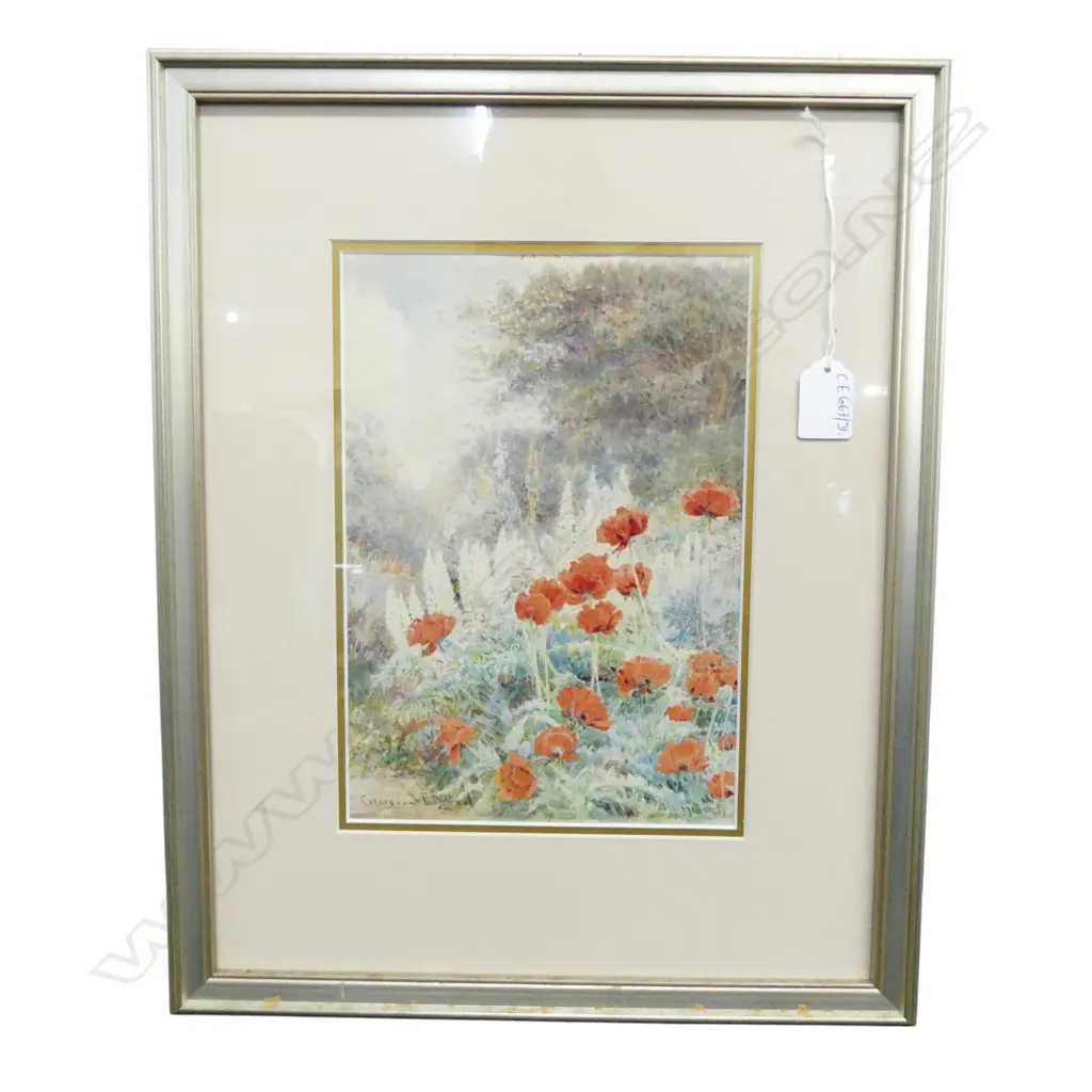 George Samuel Elgood (British 1851-1943) 'COTTAGE GARDEN / POPPIES AND LUPINS' WC 1916 260x180mm Image 1++