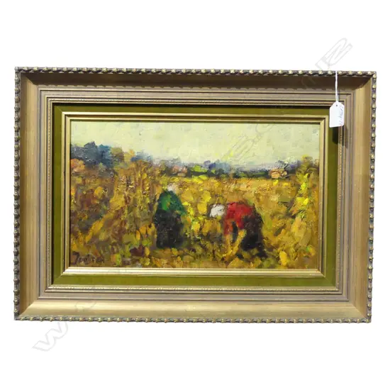 OIL ON CANVAS BY JOOSTEN (possibly Joop Joosten) 'THE REAPERS' 230 X 390mm