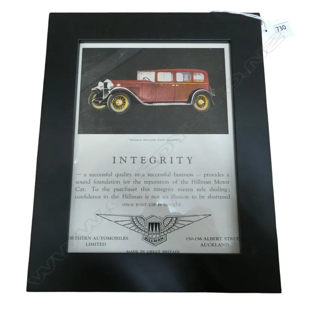 ORIGINAL c1930 ADVERTISEMENT FOR HILLMAN CARS 'INTEGRITY' 195x145mm  Image 1++