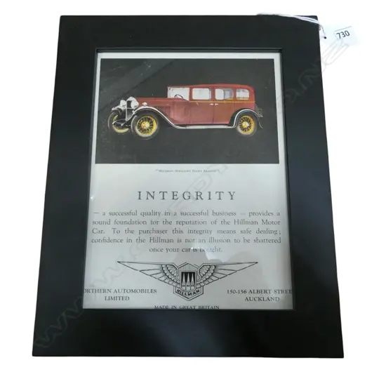 ORIGINAL c1930 ADVERTISEMENT FOR HILLMAN CARS 'INTEGRITY' 195x145mm 