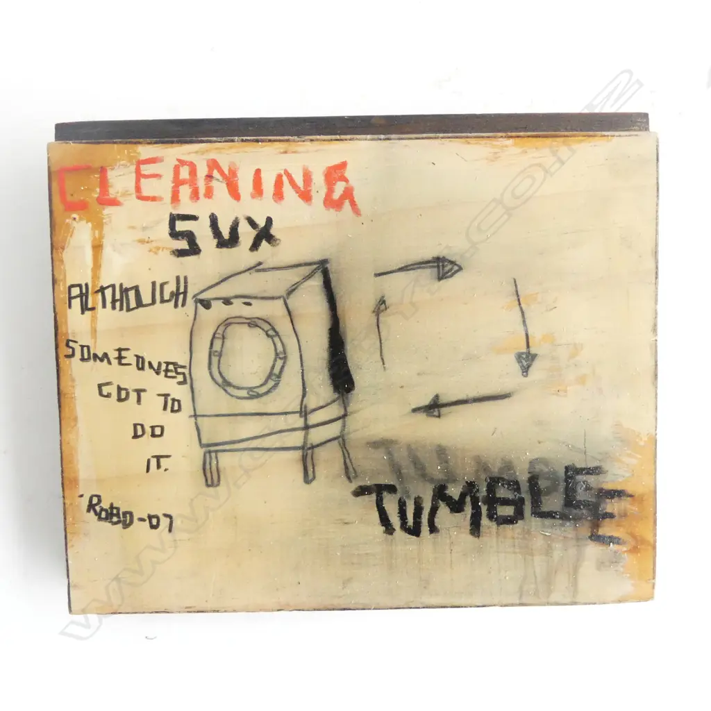 ROB TUCKER 'CLEANING SUX', PEN & PAINT on WOOD, SIGNED ROBO '07, 130 x 160mm Image 1++